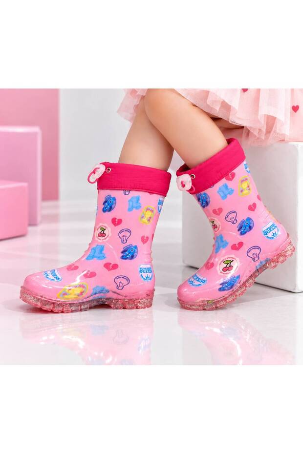 Children's Furry, Warm, Cute, Patterned, Transparent, Toothed Sole Rain Boots