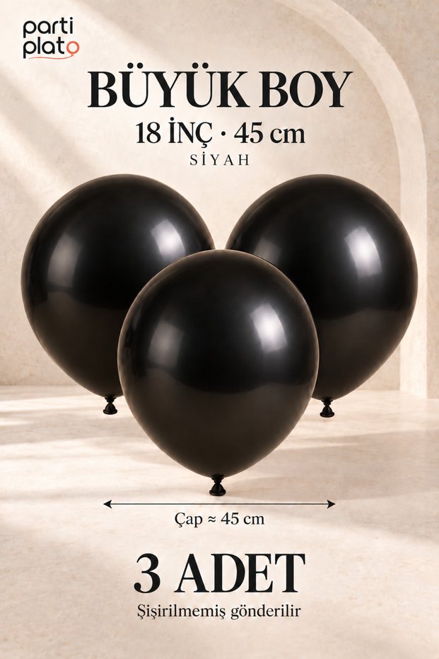 Big Size Black Latex Balloon 18 Inch 45 cm 3 Pieces Party Decoration