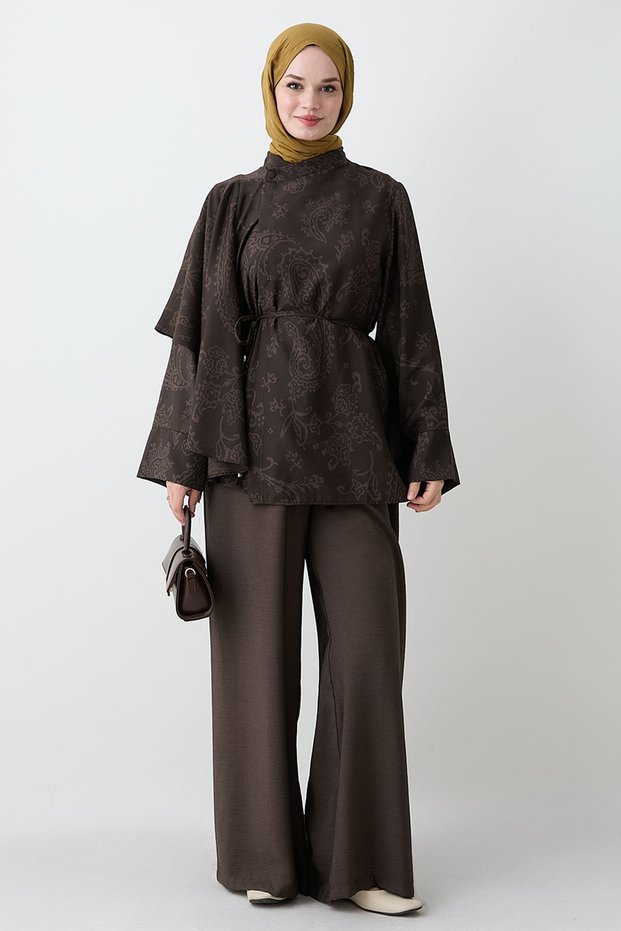 Ethnic Patterned Tunic Bitter Brown Set
