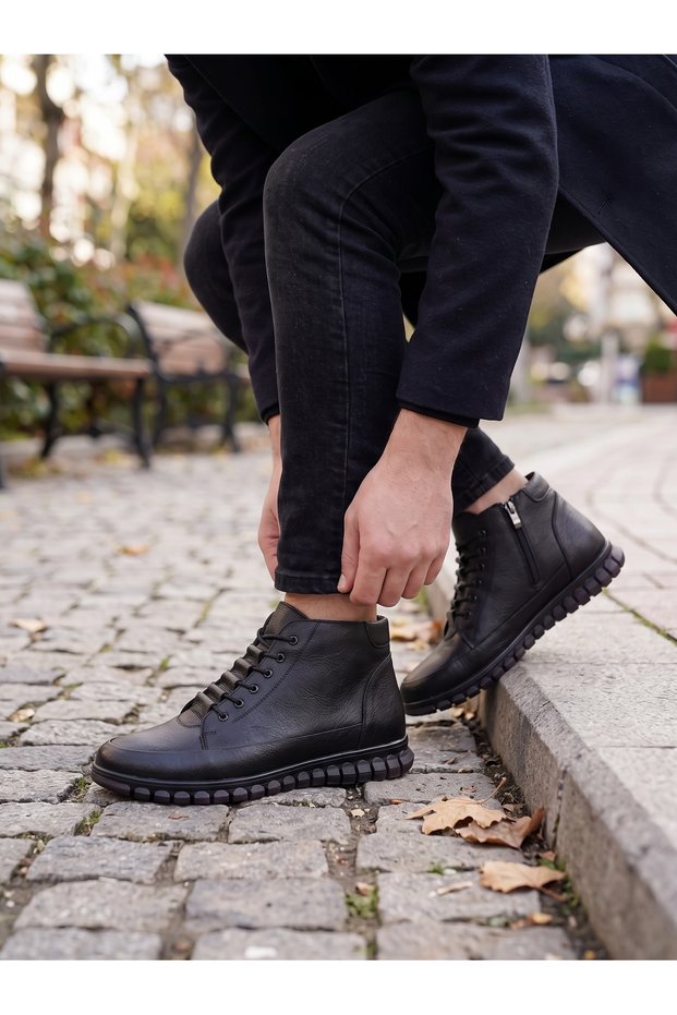 Orthopedic Daily Leather Boots with Zippered Anti-Slip Soles