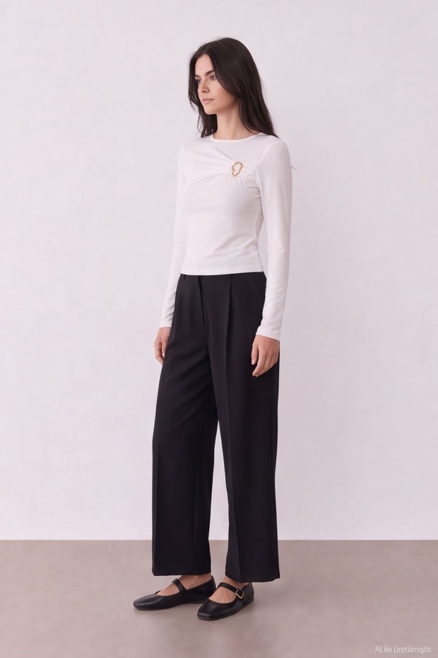 Buckle Detailed Women's Blouse Blz02778 Ecru
