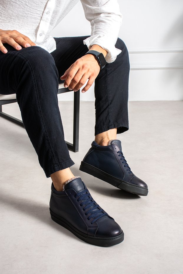 Men's Lavicert Genuine Leather and Fur Sports Boots – Lace-Up, Stylish and Modern Design