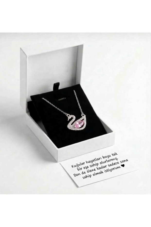 Pink Swan Silver Pink Stone Swan Necklace Made of Non-Tarnish Stainless Steel