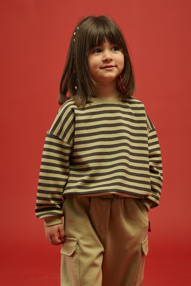 Climber Çizgili Sweatshirt-Haki