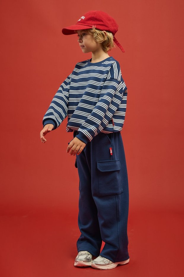 Climber Çizgili Sweatshirt-İndigo