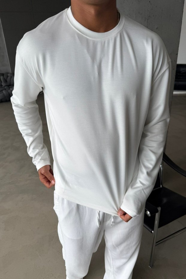 Men's Regular Fit Premium Modal Fabric White Sweatshirt Ke-024