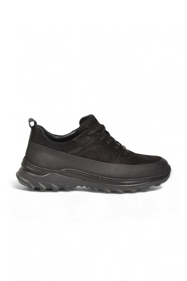 Lace-Up Rubber Non-Slip Sole Black Nubuck Genuine Leather Men's Outdoor Trekking Shoes 6K3256-25283