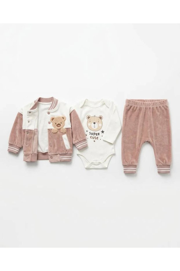 3-Piece Teddy Bear Embroidered Baby Boy Set Velvet 100% Cotton Printed Bodysuit 0-3 Months 3-6 Months 6-9 9-12 Months Newborn Baby Set Jacket+Pants+Bodysuit 100% Cotton Winter Baby 3-Piece Set
