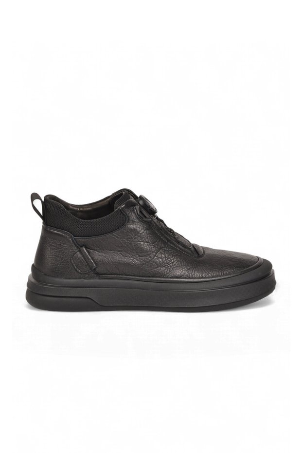 Rubber Sole Cold Resistant Smart Lace-Up Black Genuine Leather Men's Boots 26K554-1