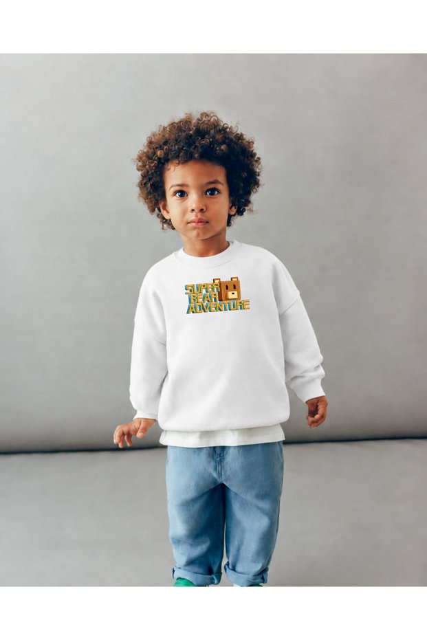 Super Bear Printed Unisex Crew Neck Cotton Kids Sweatshirt (Ages 4 - 13)