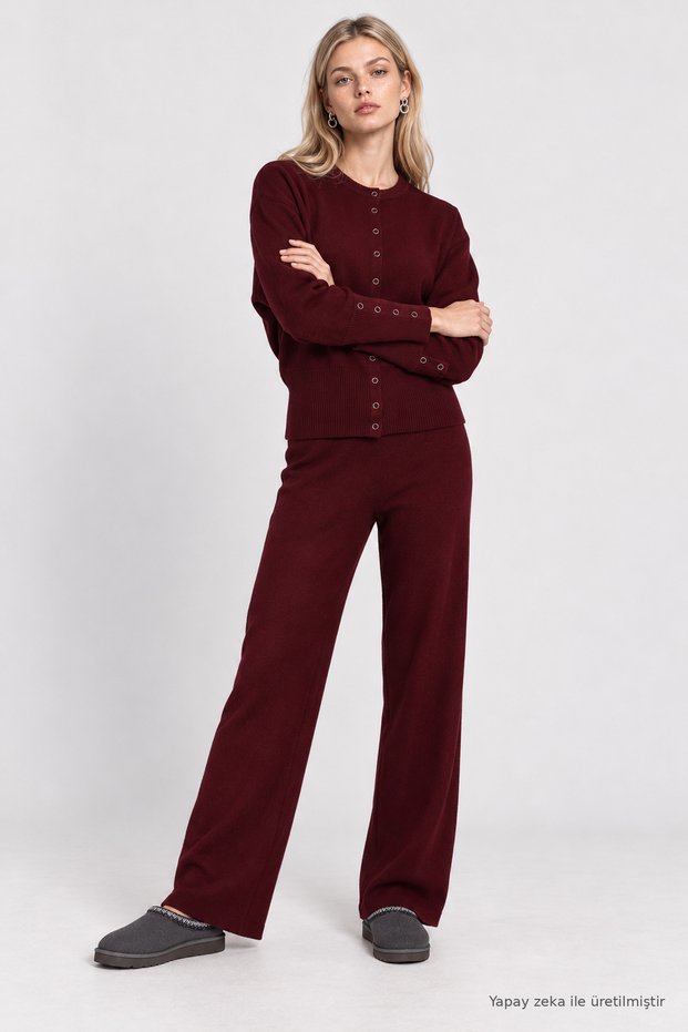Snap Fastener Bottom-Top Knitwear Set Lpn0017 Mürdüm
