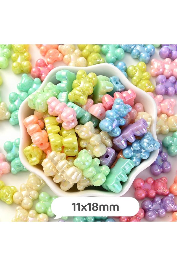 1 30pcs Makaron AB Cute Bear Beads Blingbling Acrylic Spacer Beads For Making Keychain Pendant Neckl