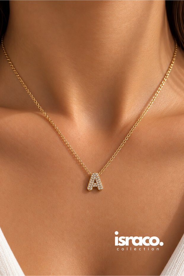 A Letter Zircon Stone Minimal Letter Necklace Steel