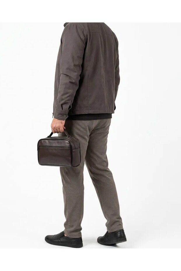 Genuine Leather Black Men's Handbag and Shaving Bag (Three Features in One Bag)