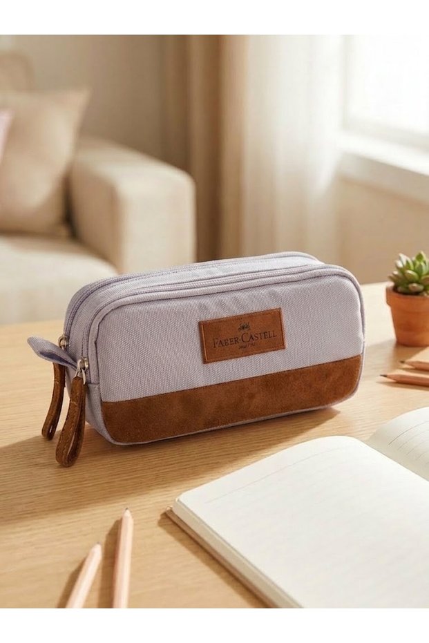 Faber-Castell Double Compartment Pencil Bag Pastel Suede Detailed Lilac
