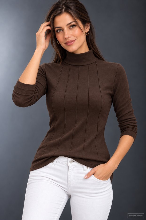 Striped Touch - Women's Stand Collar Blouse with Vertical Stitching Detail