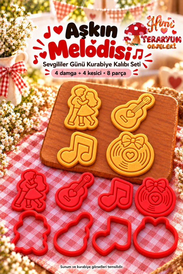 Melody of Love Valentine's Day Cookie Mold Stamp Cutter Set Dancing Couple Guitar Music Note Plaque