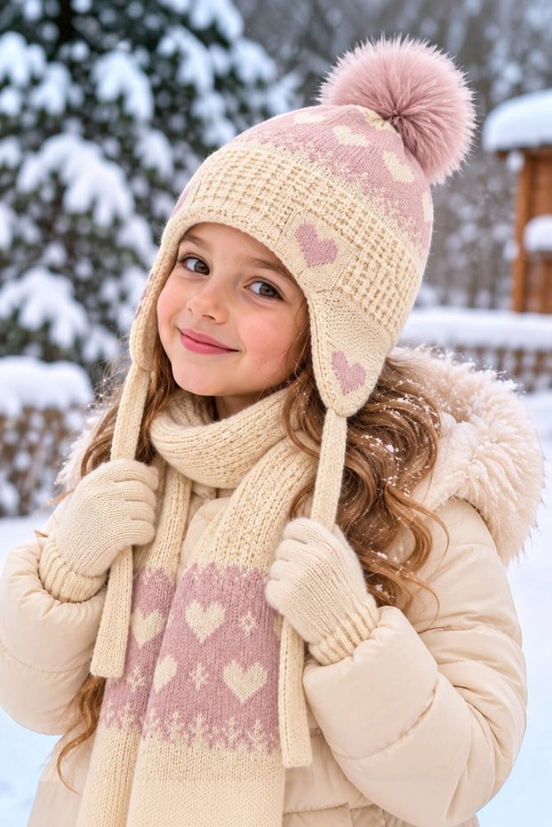 Girl's Scarf Hat Gloves 3-Piece Set