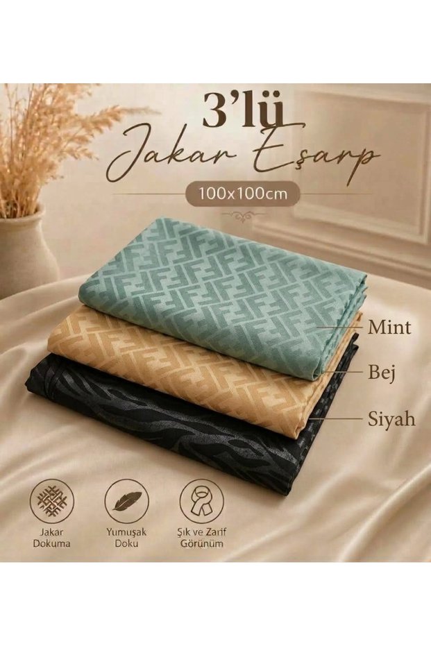 3-Piece Jacquard Writing/Scarf No Show, No Ironing Required, Suitable for Daily Use