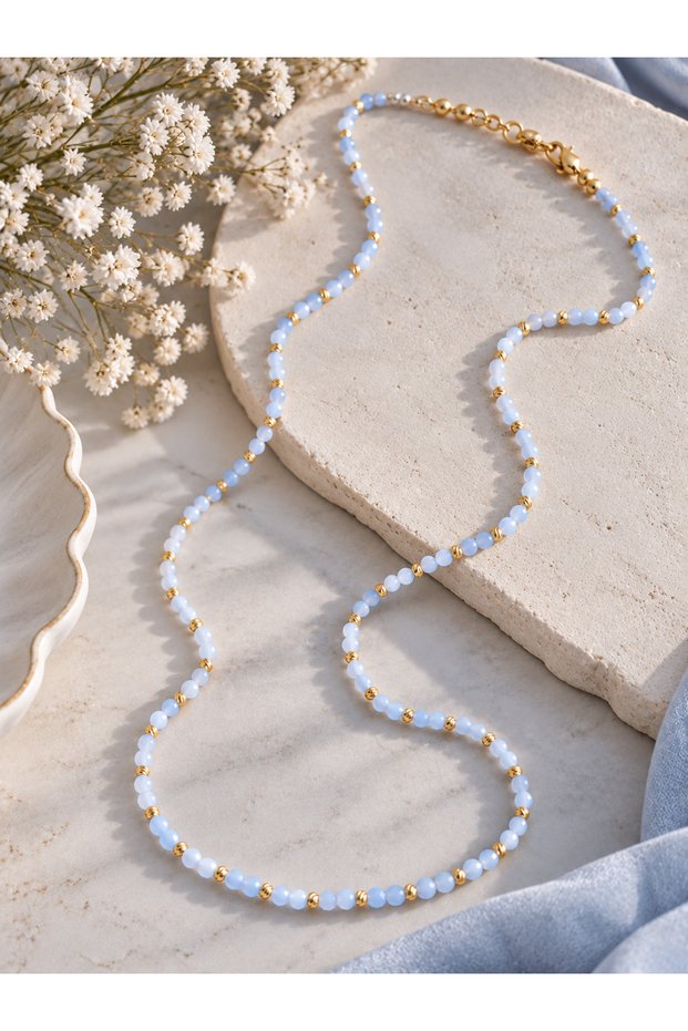 Premium Aquamarine Necklace – Gold Detailed, Faceted Cut Certified Natural Gemstone
