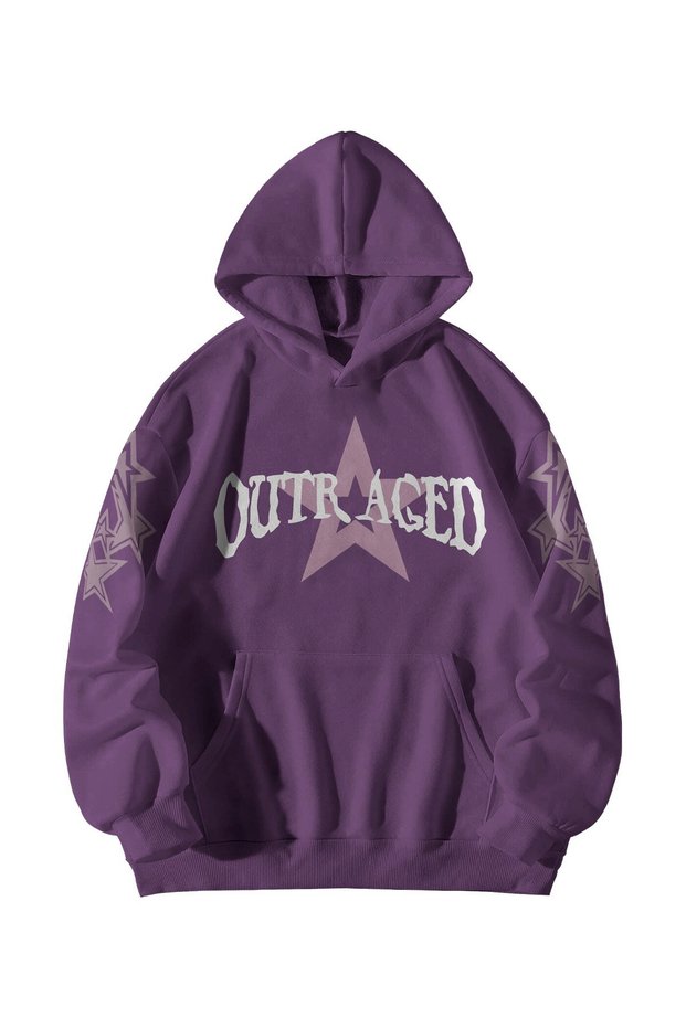 Women Men Purple Outraged Printed Ebstar Oversize Hooded Kangaroo Pocket Sweatshirt Hoodie