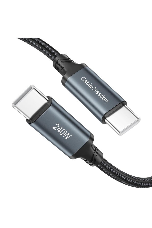 كابل كيبل كرييشن بطول 6 أقدام، 240 واط، 5 أمبير، من USB C إلى USB C، للشحن السريع ونقل البيانات
