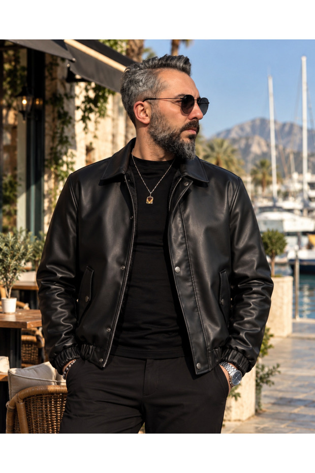 Men's Milano Heritage Boxy Fit Leather Jacket with Fur Lining, Zipper and Snap Fasteners