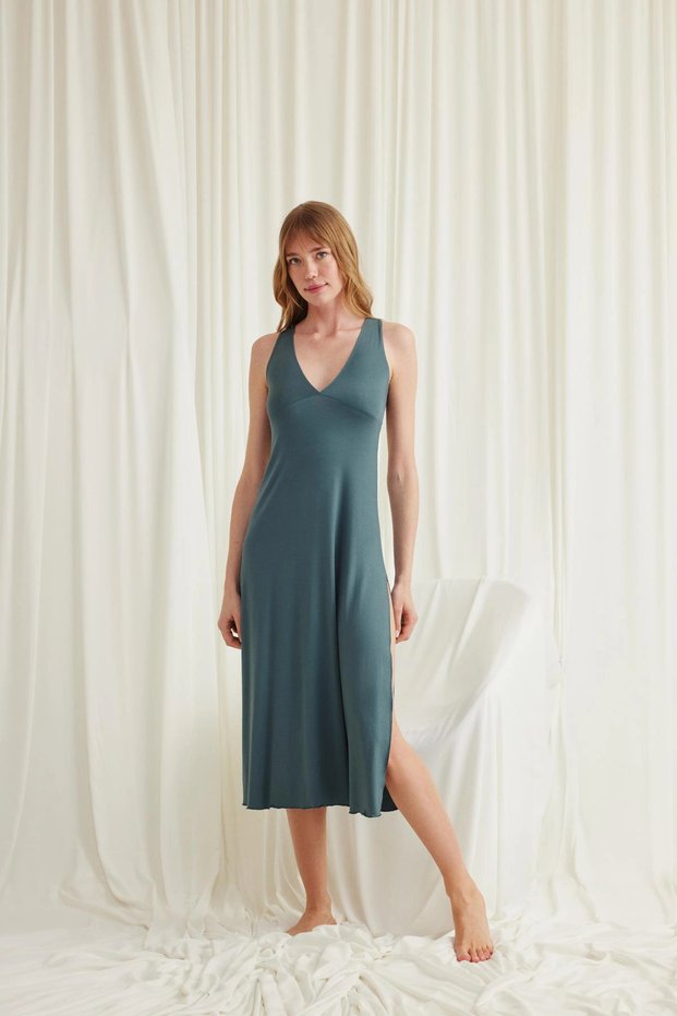 Low-Cut Lace Nightgown with Neck and Back Slits