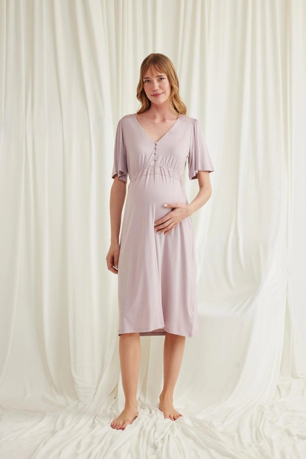 Pack of Lace Maternity Nightgowns with Buttons on the Front, Viscose Nightgowns