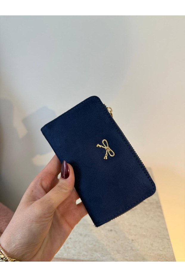 Suede Women's Wallet with Bow Detail
