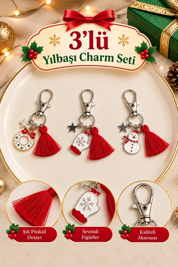 New Year's Special Bag Charm/ Bag Ornament/ Keychain Ornament Set of 3