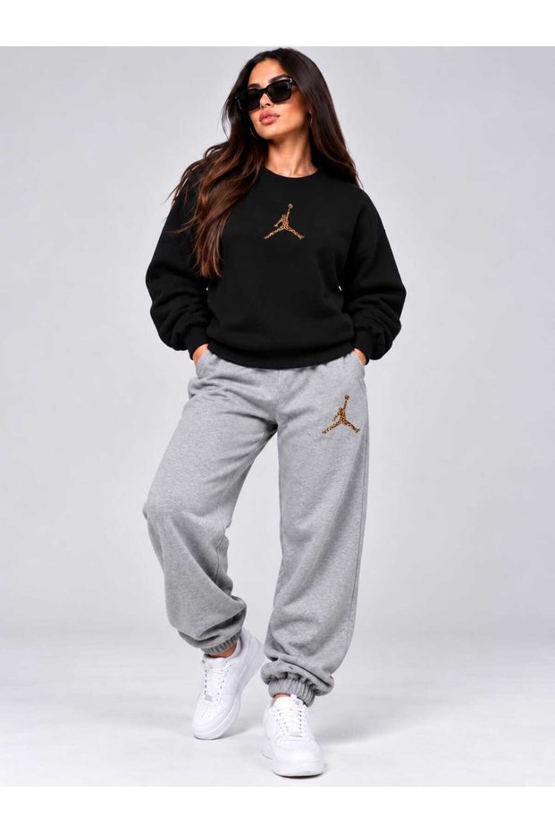Street Fashion Leopard Pattern Oversized Crew Neck Tracksuit Set 👑 ✨