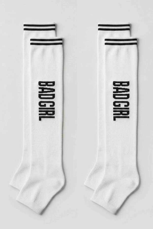 2 Pairs of Slogan-Printed Striped Towel-Soled Women's Over-The-Knee Socks