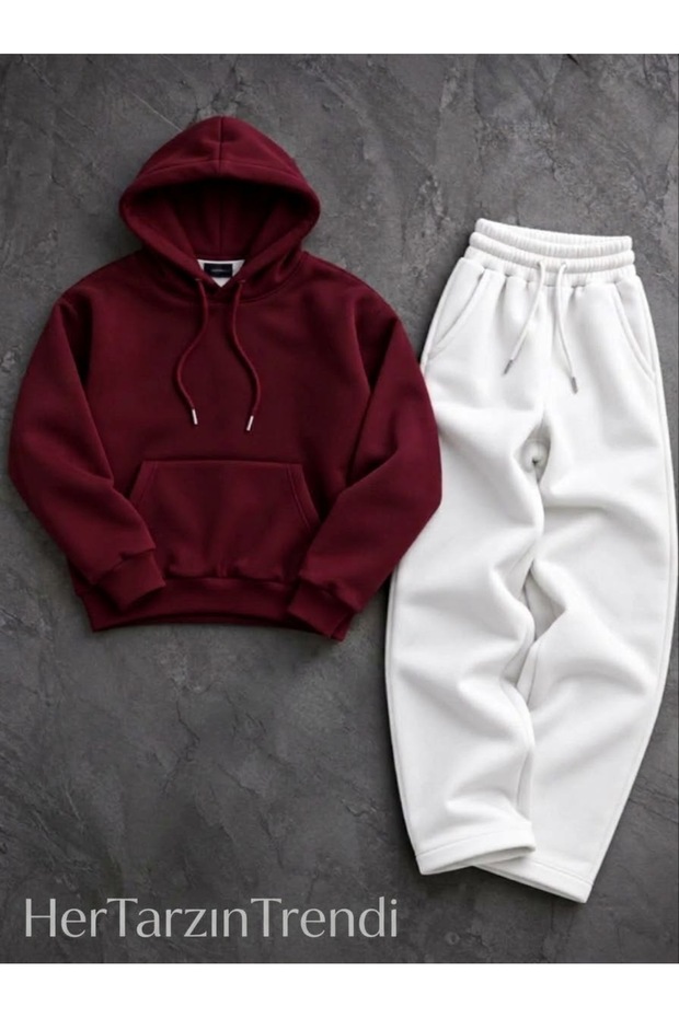 Unisex Basic Tracksuit Set Hooded Vibrant Color Premium Sportswear Combination and Casual Wear 3 Thread Thick Fabric Sweatshirt&Baggy Bottom