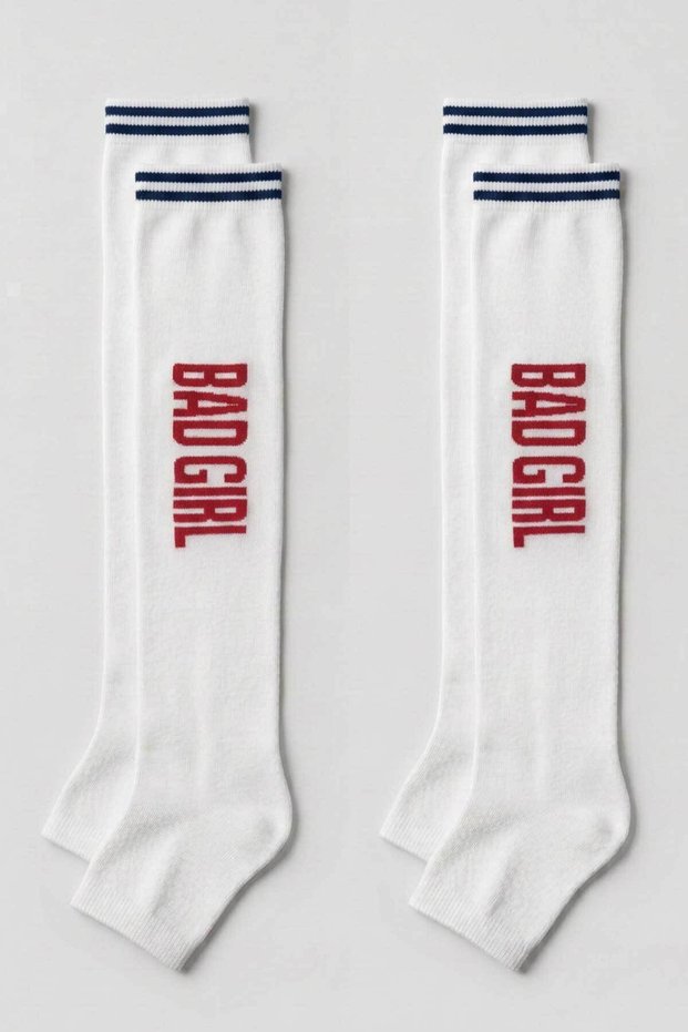 2 Pairs of Slogan-Printed Striped Towel-Soled Women's Over-The-Knee Socks