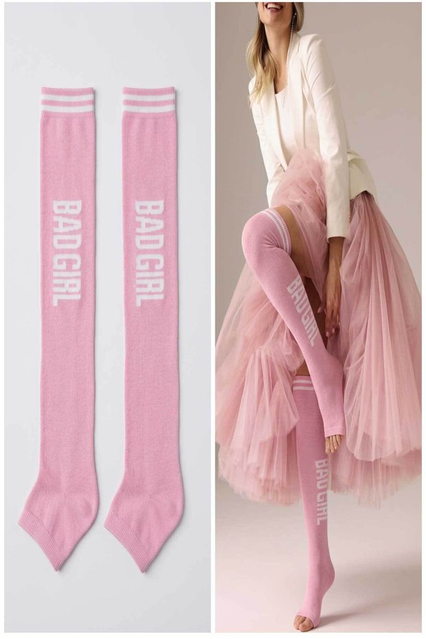 Sloganized Striped Towel Sole Above-Knee Women's Socks