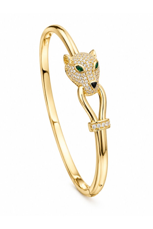 Panthère Éclat Stone Panter Handcuff Bracelet-Gold