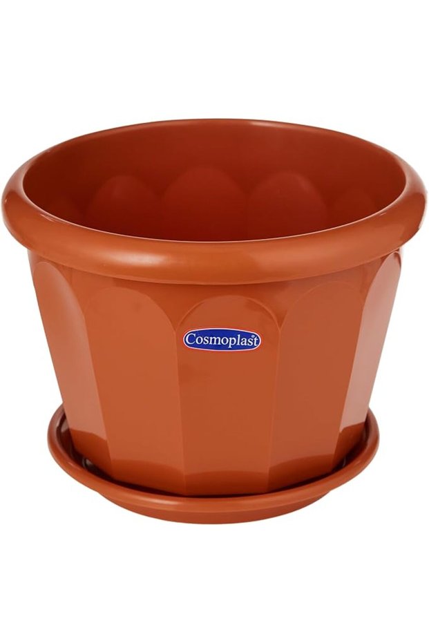وعاء زهور بلاستيكي سداسي الشكل 30 مع صينية - أبيض، Iffp30060Wh