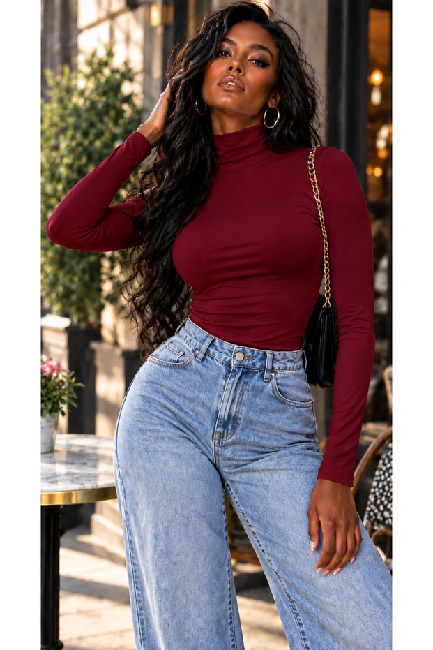 Women's High Collar 100% Cotton Lycra Bodysuit