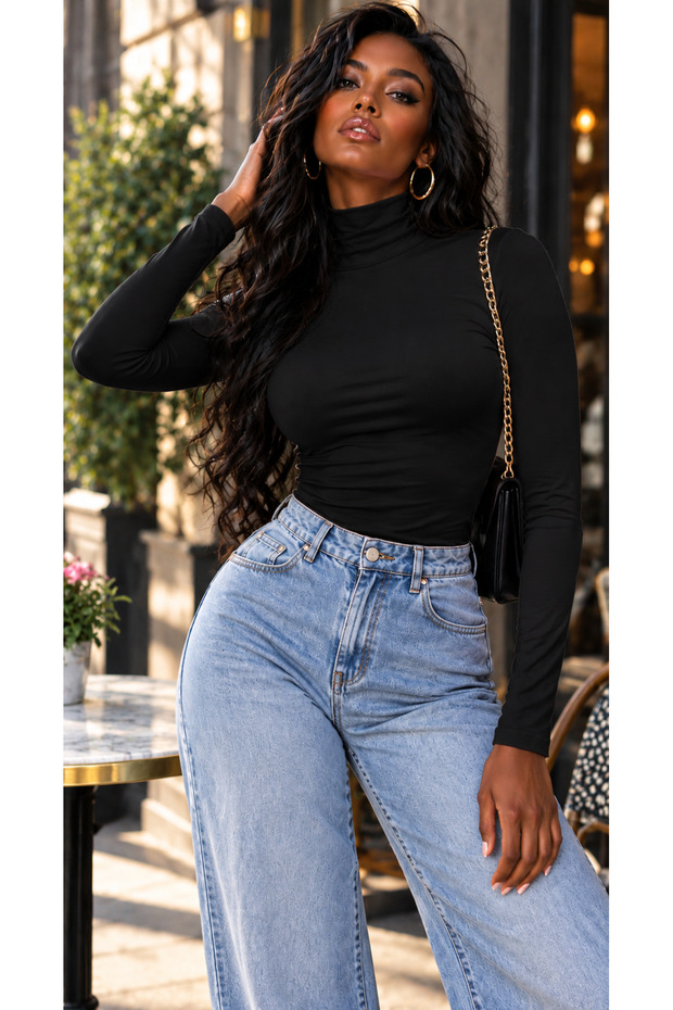 Women's High Collar 100% Cotton Lycra Bodysuit