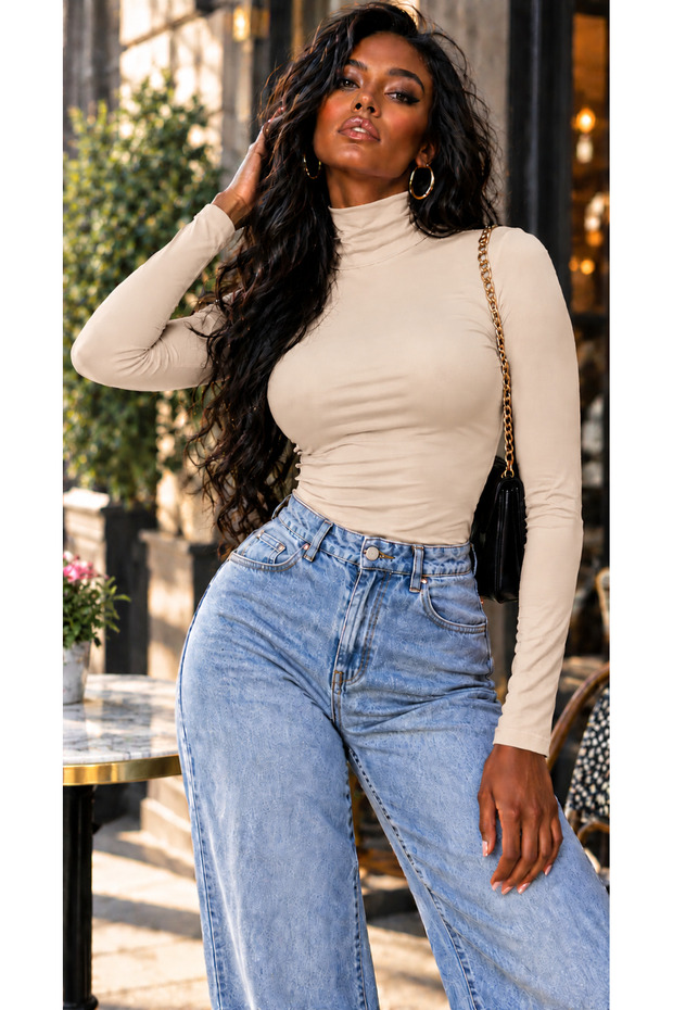 Women's High Collar 100% Cotton Lycra Bodysuit