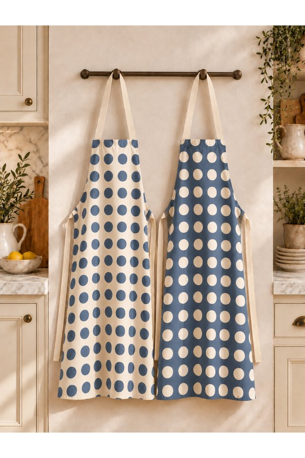 2 Pieces Polka Dot Kitchen Apron Set Stain-Resistant Water-Repellent Fabric Cotton Kitchen Apron with Shoulder Straps