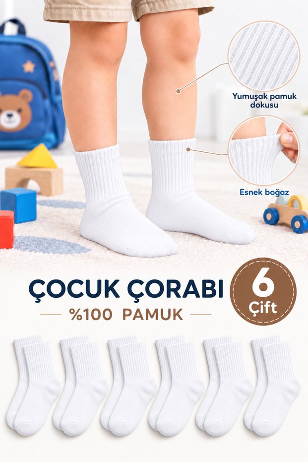 100% Cotton Children's Socks Long Socks College Socks Soft Flexible Solid Color Unisex Premium Quality 6 Pairs
