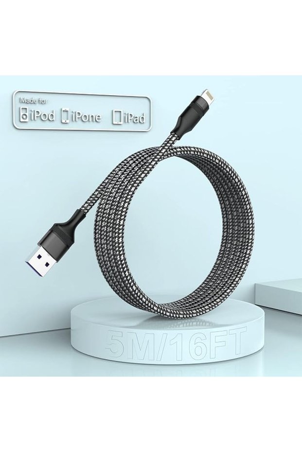 كابل USB A إلى Lightning بطول 5 متر، كابل شحن سريع للآيفون معتمد من MFi