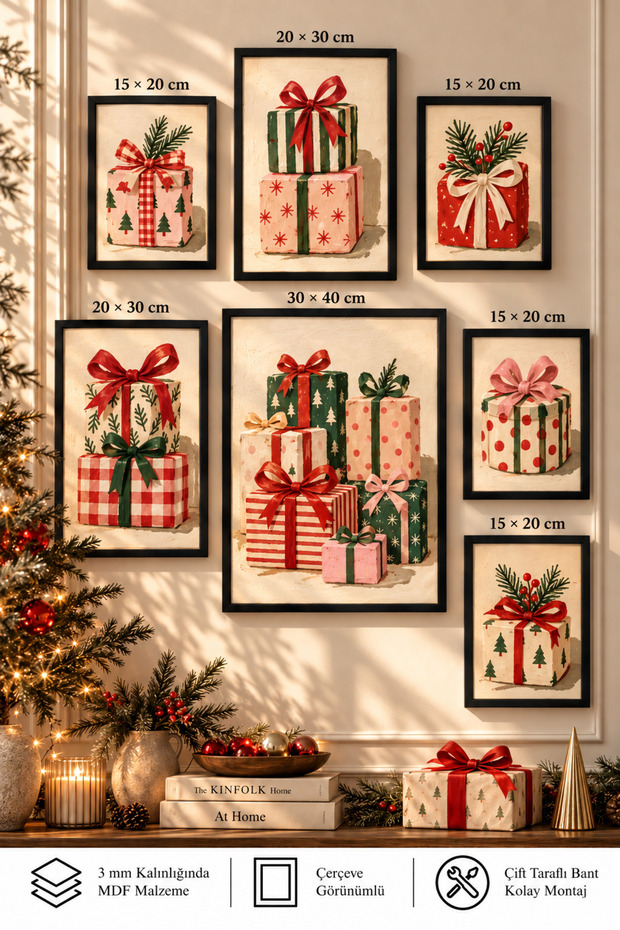 7-Piece Frame-Looking Christmas Themed Mdf Painting Set, Christmas Wall Decoration