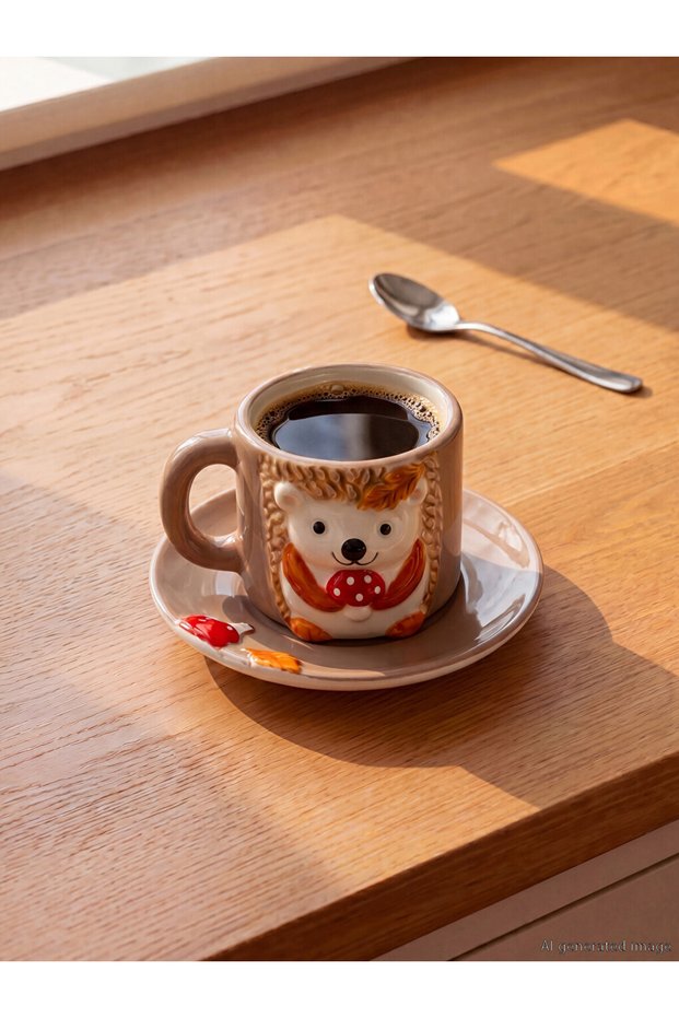 Esvab • Modern & Distinctive Ceramic Coffee Cup with Hedgehog Figure 110 ml