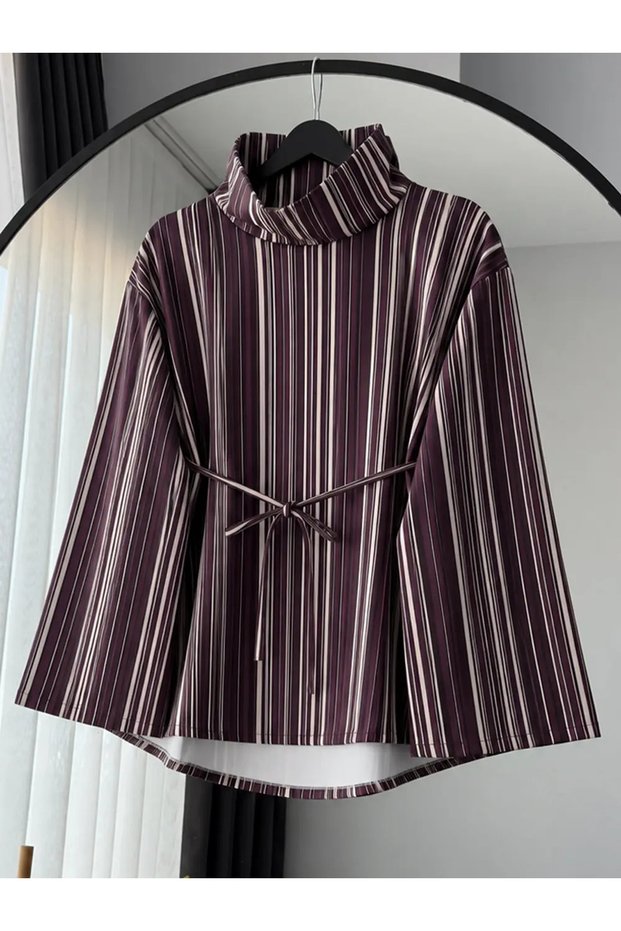 Striped Degaje Collar Scuba Tunic - 944 - Plum (Os)