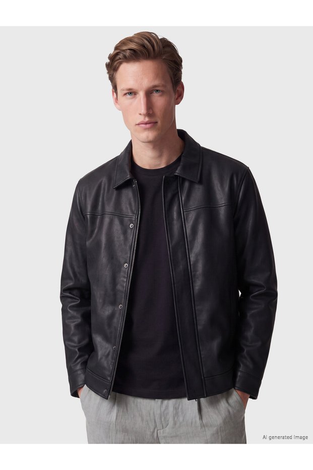 Peak New Season Black Regular Fit Men's Leather Look Coat
