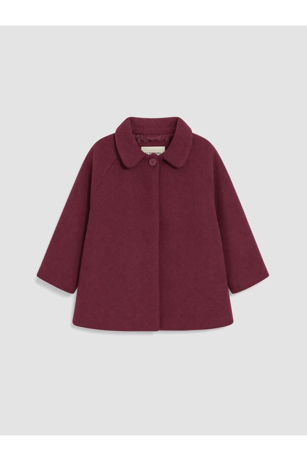 Burgundy Baby Collar Girl's Cashmere Coat