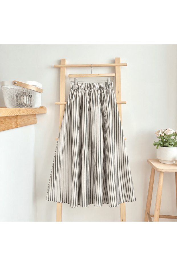 Striped Skirt with Pockets - Hpm - White & Smoked (Os)